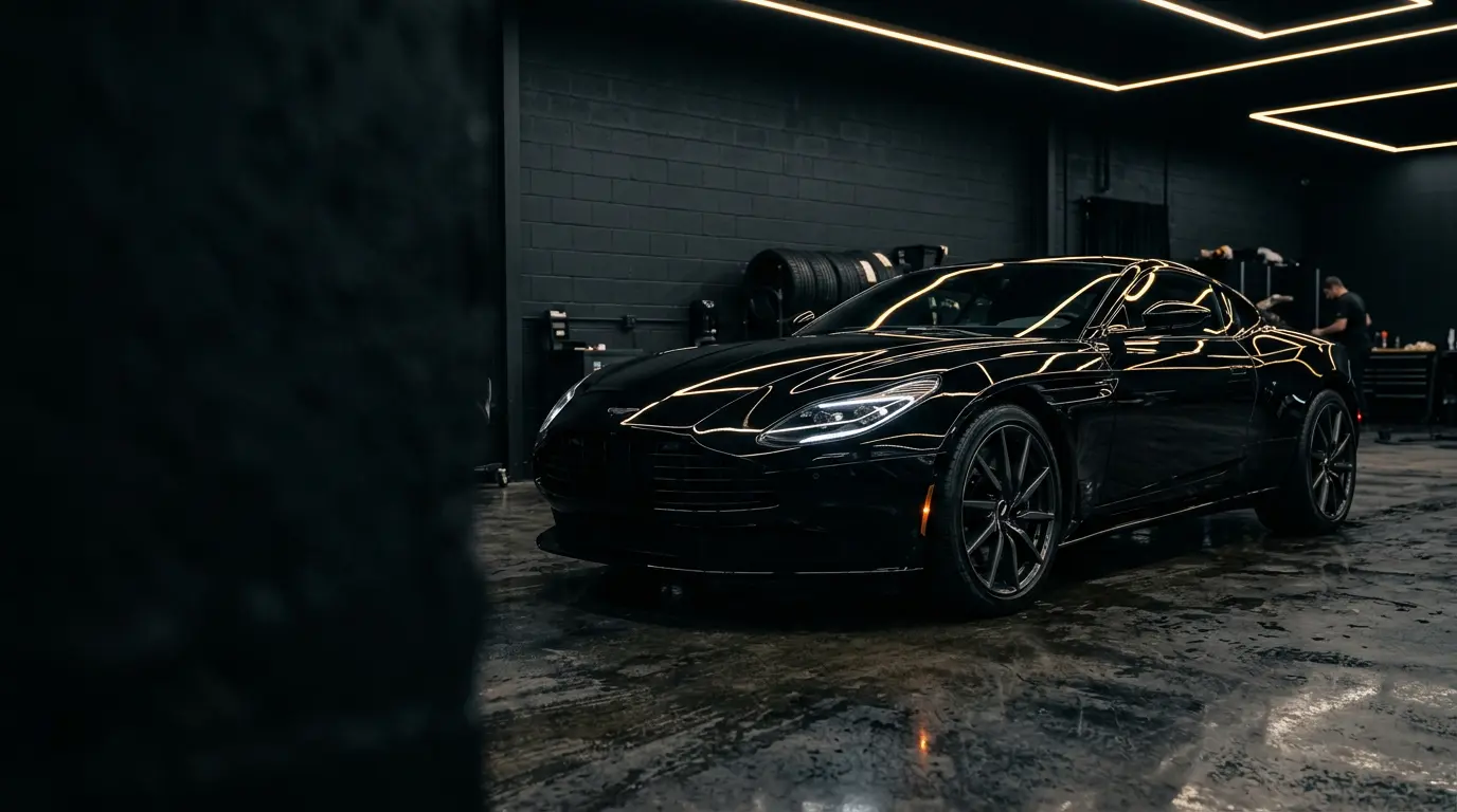 Illustration of a freshly detailed glossy black sports car